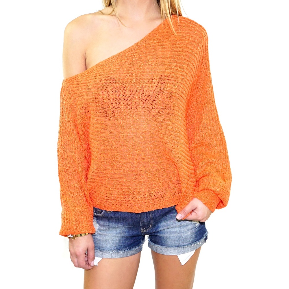 Malibu Asymmetrical Crop Sweater Orange S/M M/L